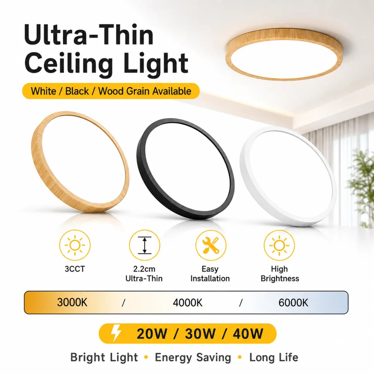 2.2Cm Ultra Thin Led Ceiling Light 220V 3 Colors Led Panel Light Indoor Bathroom Bedroom Home Decor Ceiling Lamp Chandelier