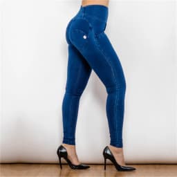 Shascullfites Melody High-Waist Zipper Fly Jeggings Butt Lift Stretch Blue Denim Jeans for Women