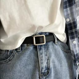 Square Metal Buckle Belt For Men Women Non-hole Korean Wild PU Leather Long Waistband Solid Color Decoration Jeans Pants Strap