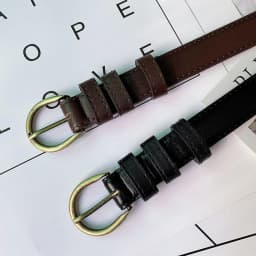 New PU Leather Thin Belt For Women Men Retro Bronze Pin Metal Buckle Waist Belt Jeans Pants Adjustable Decorative Straps Girdle