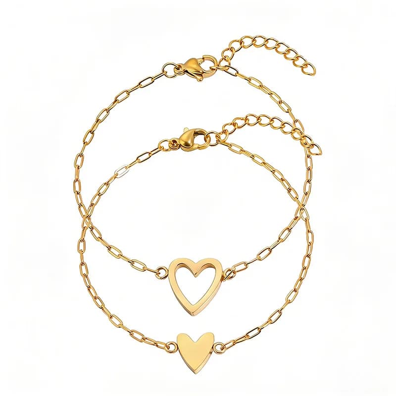 14k Stainless Steel Hollow Heart Bracelet for Women, Adjustable, Giving Heart-Shaped Jewelry Gifts to Girlfriends and Couples