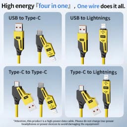 65W Quick Charger Spring USB Cable 4 in 1 Spring Data Cable 6A USB Type C Spring Telescopic Wire for iPhone iPad MacBook Huawei