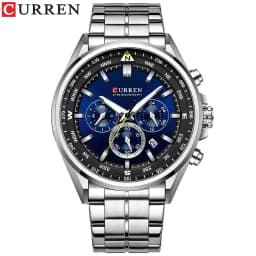 CURREN Luxury Brand Watches for Men Casual Sporty Quartz Wristwatch with Stainless Steel Band Chronograph Clock Male Silver