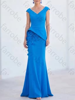 Customized Mermaid V-Neck Cap Sleeves Ruched Mother of The Bride Dresses Elegant Evening Dress Sexy High Quality Prom Party Gown