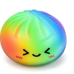 Rainbow Dumpling Squishy Toy TPR Slow Rising Stress Reliever Fidget Ball with Steamer Basket Squeeze Toys Gift for Adult