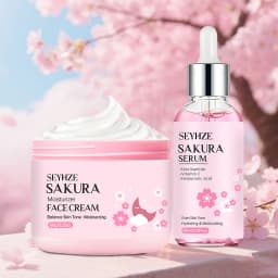 SEYHZE Sakura Collagen Essence + Moisturizing Cream Facial Care Set - 2pcs Packed with Collagen Peptides Vitamin C/E Aloe Niacin