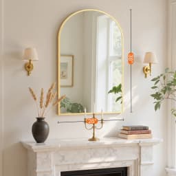 MCQ Arched Bathroom Mirror or Over Sink Wall Mounted Aluminum Alloy Frame Mirror Horizontal or Vertical Hanging Modern Wall Mount Vanity Mirror for Home