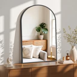 MCQ Arched Bathroom Mirror or Over Sink Wall Mounted Aluminum Alloy Frame Mirror Horizontal or Vertical Hanging Modern Wall Mount Vanity Mirror for Home