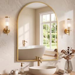 MCQ Arched Bathroom Mirror or Over Sink Wall Mounted Aluminum Alloy Frame Mirror Horizontal or Vertical Hanging Modern Wall Mount Vanity Mirror for Home