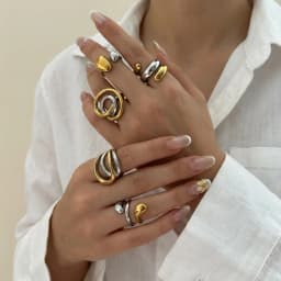 Sculptural Mixed Metal Intertwined Ring for Women Waterproof Stainless Steel Two Tone Abstract Winding Ring Jewelry Gift