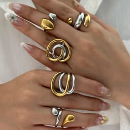 Sculptural Mixed Metal Intertwined Ring for Women Waterproof Stainless Steel Two Tone Abstract Winding Ring Jewelry Gift