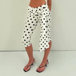 Women Y2k Polka Dot Printed Capris Cute Low Rise Stretchy Cropped Pants Side Bow Tie Skinny Capri Leggings Going Outs