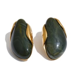 Yhpup New Resin Geometric Stud Earrings for Women 18K Golden Plated Stainless Steel Fashion Daily Jewelry Brown Green Beige