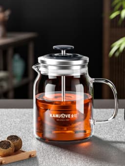 KAMJOVE Heat-Resistant Glass Tea Kettle with Infuser,Tea Pot with Separation Kettle Press Pu 'er Pot,304 Stainless Steel Filter