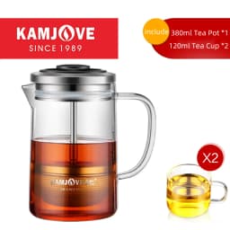 KAMJOVE Heat-Resistant Glass Tea Kettle with Infuser,Tea Pot with Separation Kettle Press Pu 'er Pot,304 Stainless Steel Filter
