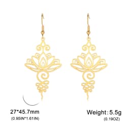 Skyrim Unalome Lotus Flower Dangle Earrings Stainless Steel Yoga Buddhism Pendant Drop Earring Spiritual Jewelry Gift for Women