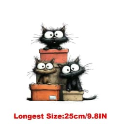 25CM Whimsical Christmas Black Cats Friends Heat Transfer Patches For Clothes DIY A-Level Washable Shirt Iron-on Thermal Sticker