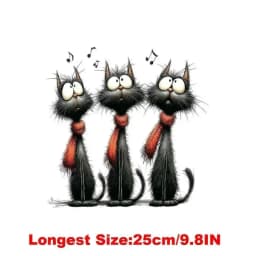 25CM Whimsical Christmas Black Cats Friends Heat Transfer Patches For Clothes DIY A-Level Washable Shirt Iron-on Thermal Sticker