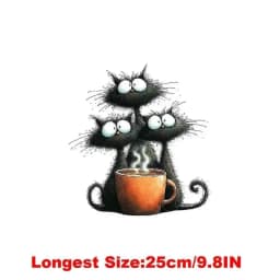 25CM Whimsical Christmas Black Cats Friends Heat Transfer Patches For Clothes DIY A-Level Washable Shirt Iron-on Thermal Sticker