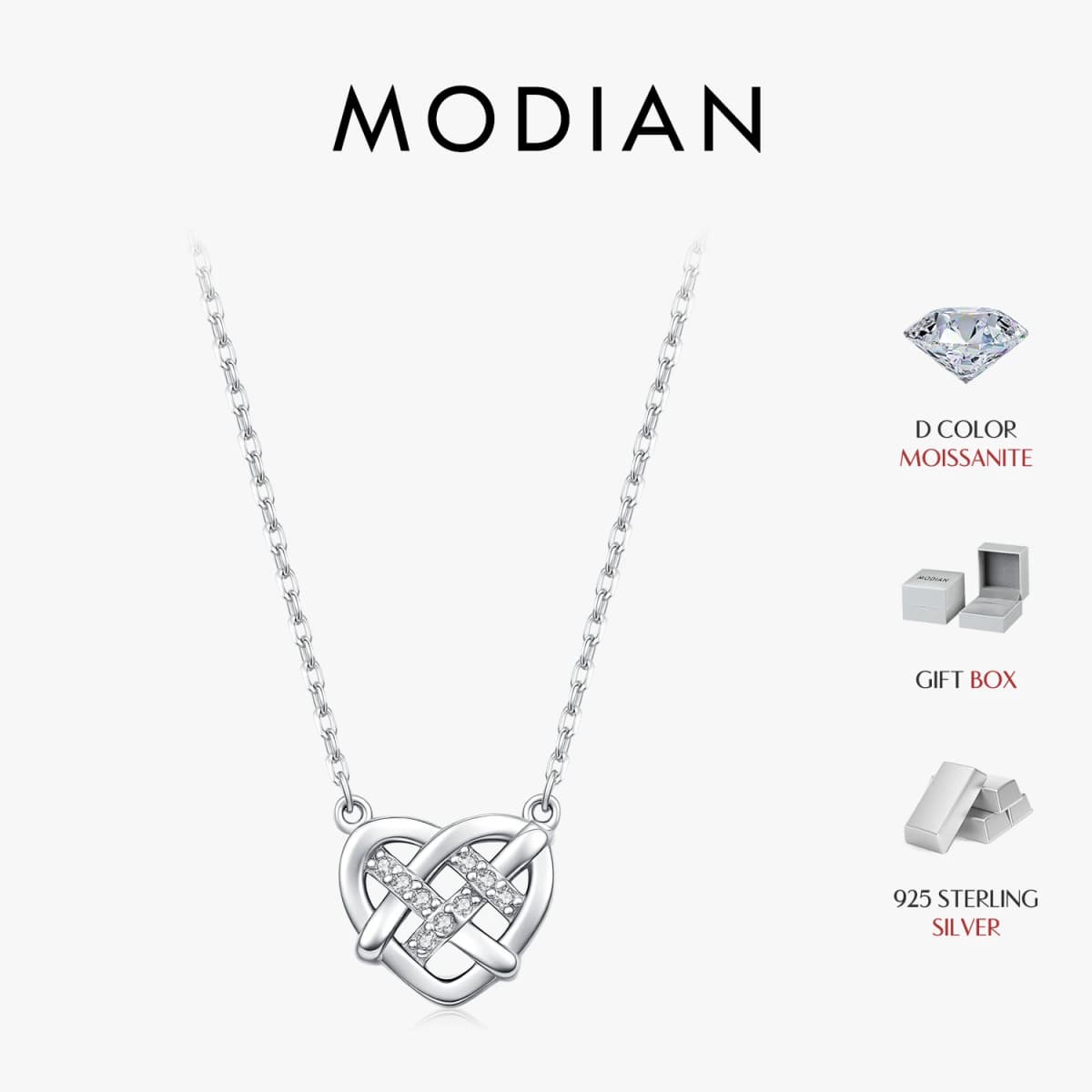 MODIAN Moissanite Necklace 925 Sterling Silver Hollow Woven Love Pendant Necklace Lab Diamond Chain Fine Jewelry For Women Gifts