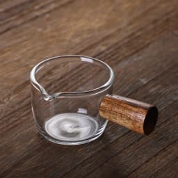 50/75/100ML Espresso Measuring Cup with Wooden Handle Double/Single Spouts Clear Coffee Shot Glass Heat Resistant Retro Milk Jug