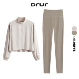 DRUR Women 2 Piece Yoga Sets Workout Outfits With Long Sleeve Zipper Sports Jacket And High Waist Leggings Suit Gym Streetwear