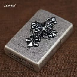 Zorro Kerosenes Windproof Lighter 3D Ancient Silver Cross Stamp Retro Grinding Wheel Design for Wholesale