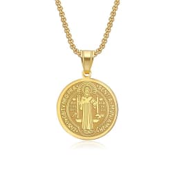 Vintage Catholic Saint Benedict Pendant Necklace 316L Stainless Steel Cross Necklaces For Men Women Religious Amulet Jewelry