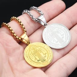 Vintage Catholic Saint Benedict Pendant Necklace 316L Stainless Steel Cross Necklaces For Men Women Religious Amulet Jewelry