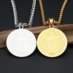Vintage Catholic Saint Benedict Pendant Necklace 316L Stainless Steel Cross Necklaces For Men Women Religious Amulet Jewelry