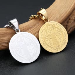 Vintage Catholic Saint Benedict Pendant Necklace 316L Stainless Steel Cross Necklaces For Men Women Religious Amulet Jewelry