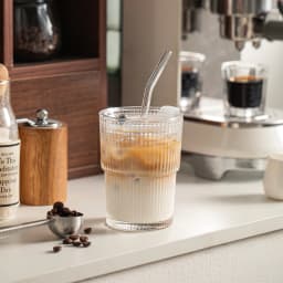 1/2PCS 450ml Stripe Glass Cup Transparent Glass Drinking Cups With Lid and Straw Ice Coffee Tea Cup Juice Glass Milk Water Cup