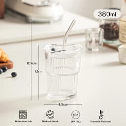 1/2PCS 450ml Stripe Glass Cup Transparent Glass Drinking Cups With Lid and Straw Ice Coffee Tea Cup Juice Glass Milk Water Cup
