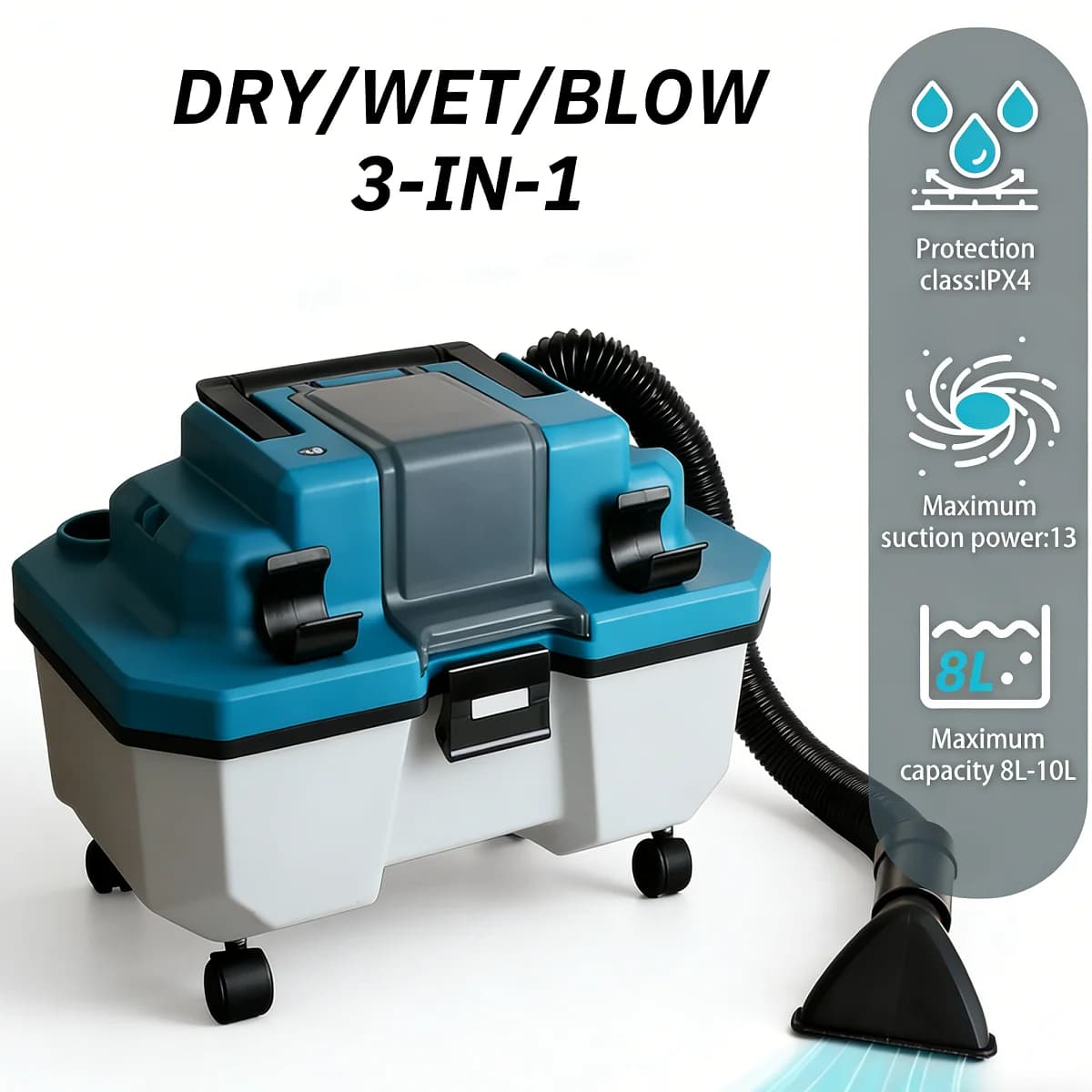 TUNGFULL 3-in-1 Brushless Vacuum Cleaner Cordless 1200W High Power Wet/Dry/Blow Dust Extractor Compatible with Makita