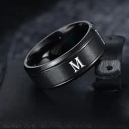 1pc Fashion 26 English Letters Ring With Double Beveled Edges, Men's Stainless Steel Ring