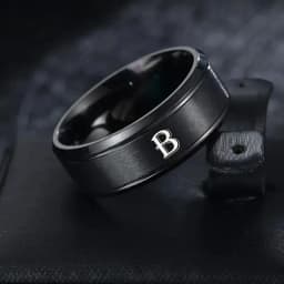 1pc Fashion 26 English Letters Ring With Double Beveled Edges, Men's Stainless Steel Ring