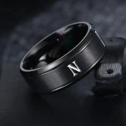 1pc Fashion 26 English Letters Ring With Double Beveled Edges, Men's Stainless Steel Ring