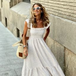 Elegant Temperament Plaid Patchwork Slip Boho Dress Summer Ruffle Backless Pleated Elastic Waist Swing Loose Party Dresses