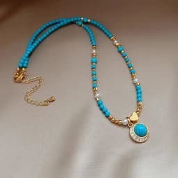 2025 new design fashion jewelry retro natural blue stone zircon pendant necklace elegant women's daily work accessories
