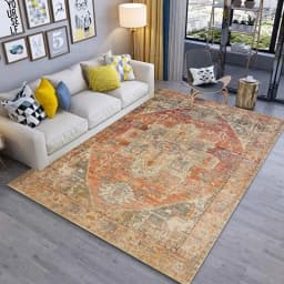 VIKAMA Bohemian Vintage Carpet for Living Room and Bedroom, Easy-to-Manage Ethnic Style Dining Room Rug, Home Decoration