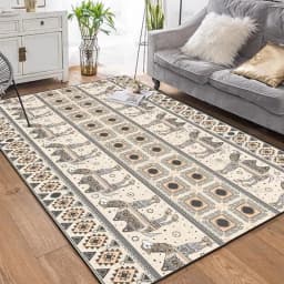 VIKAMA Bohemian Vintage Carpet for Living Room and Bedroom, Easy-to-Manage Ethnic Style Dining Room Rug, Home Decoration