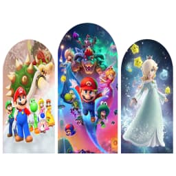 Arch Shape Cartoon Movie Super Red Green Bro Theme Background Birthday Party Backdrop Polyester Arch Banner Photography Props