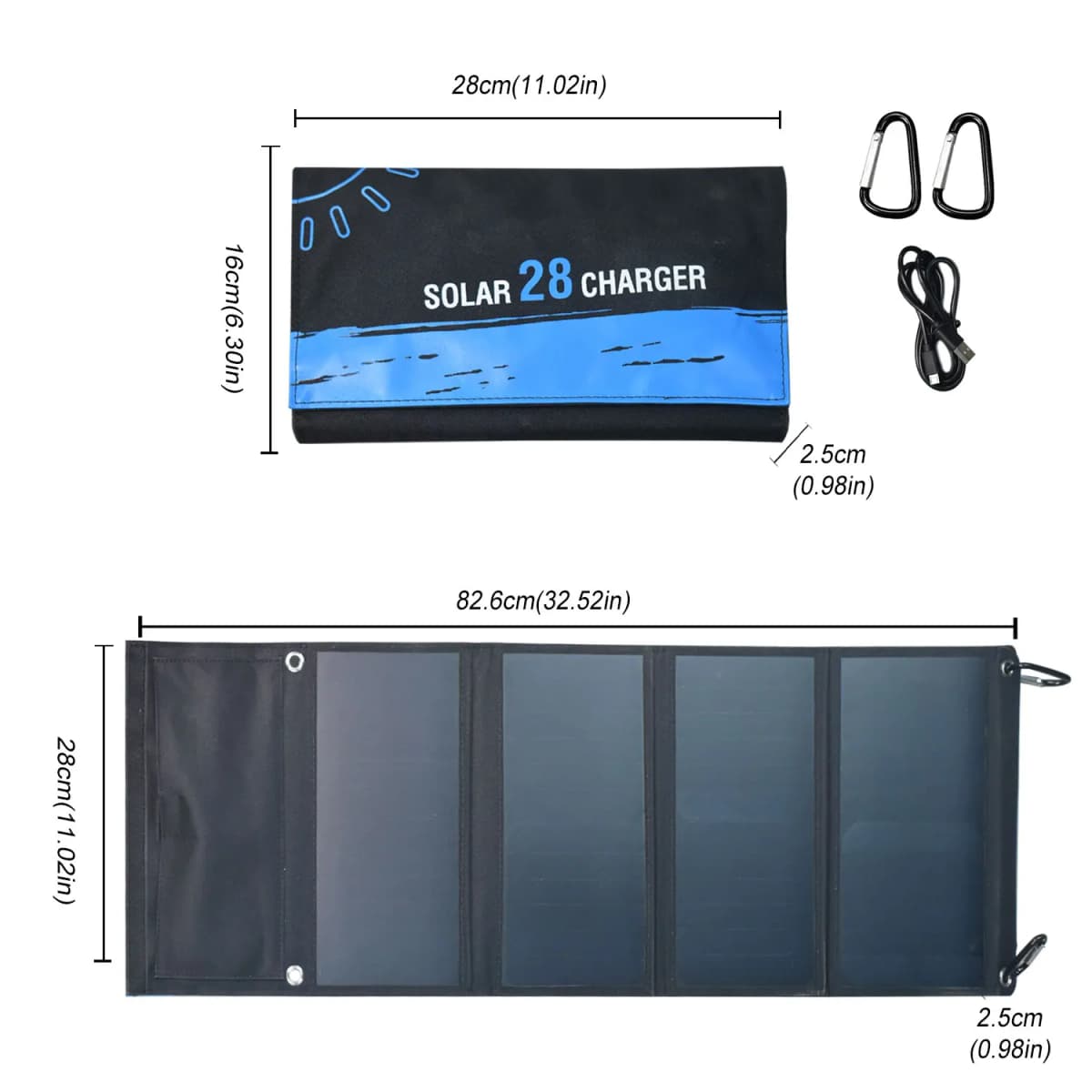 Portable Solar Panel 28W Rechargeable Solar Charger, Suitable for Mobile Phones, Small Power Banks