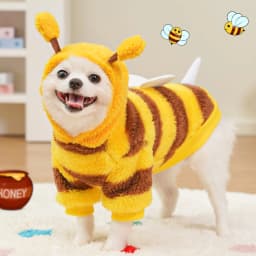 Cute Dinosaur Bee Pet Costume 4 Legs Jumpsuit for Small Dogs Cats, Soft Plush Warm Cosplay Outfit Winter Clothes