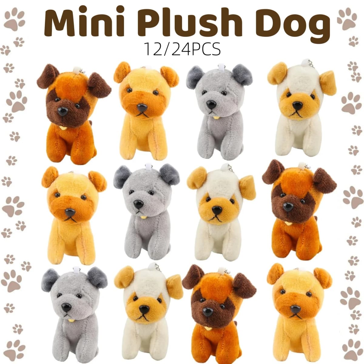 12/24PCS Mini Plush Dogs Bulk 12cm Puppy Stuffed Animals Soft Cute Small Dogs for Goodie Bags Baby Shower Birthday Party Favors
