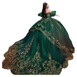 Glittering Emerald Green Quinceanera Dresses With Bow Shiny Gold Lace Vestidos 15 Anos Formal Birthday Party Princess Customized