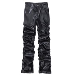Dark punk hip-hop pleated niche loose slimming stacked glossy PU leather trousers for men and women