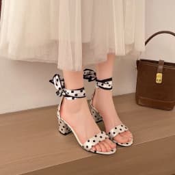 2026 Summer Sweet Polka-dot Bow Women's Sandals with Thick Heels and Open Toes and Non-slip Laces Plus Size Women's Shoes 35-42
