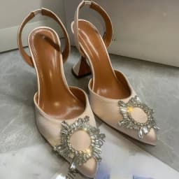 2024 New Silk Sunflower Crystal Diamond Buckle High Heels Horseshoe and Women's Sandals
