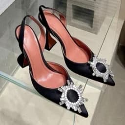 2024 New Silk Sunflower Crystal Diamond Buckle High Heels Horseshoe and Women's Sandals